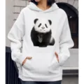 Witte schattige panda print lange mouwen hoodie casual trui met voorzak mode kleding - S / Tops / Reuzenpanda Loopt Vooruit