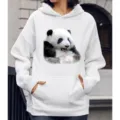 Witte hoodie met schattige reuzenpanda print, comfortabele casual top met lange mouwen. - S / Tops / Huahua Mond Open