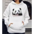 Witte hoodie met lange mouwen en schattige panda print casual streetwear top - S / Tops / Huahua Vrolijke Expressie