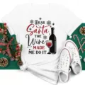 Christmas wine letter print short sleeve t-shirt casual top for men and women new - S / Tops / White Funny Christmas Text (BT8367)