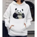 Casual comfortabele witte hoodie voor dames met leuke panda print en lange mouwen streetwear top - S / Tops / Huahua Eet Bamboo