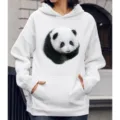 Witte casual sweatshirt met lange mouwen en capuchon en schattige panda grafische print. - S / Tops / Schattige Huahua Panda