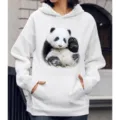 Casual witte hoodie met lange mouwen en een schattige reuzenpanda grafische print. - S / Tops / Huahua Groetend Zwaaien