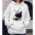 Witte hoodie met schattige reuzenpanda grafische print, lange mouwen en een casual pasvorm. - S / Tops / Schattige Meng Lan Panda