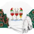 Christmas wine glass print white short sleeve t-shirt casual holiday apparel variant - S / Tops / White Christmas Wine Glass (BT8370)