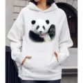 Casual witte hoodie met een schattige realistische panda print voor dagelijks gebruik nu. - S / Tops / Huahua Eet Appel