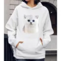 Witte casual lange mouw hoodie met een schattige kattenprint voor dagelijks gebruik - S / Tops / Schattige Zilveren Korthaar