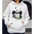 Witte casual hoodie met schattige panda grafische print, comfortabele lange mouw top. - S / Tops / Huahua Houding op Vier Poten