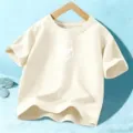 Kids casual cotton short sleeve t-shirt with stylish headphone graphic print for kids. - Cotton Apricot