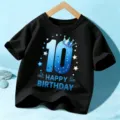 Camiseta negra de manga corta para niños fiesta de 10 cumpleaños top de verano para niños - 10 Años