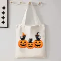 Halloween zwarte kat pompoen canvas shopper tas, casual studenten reizen handtas. - Zwarte Kat en Pompoen Stijl (9092) / 35cmx45cm