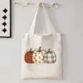 Halloween pompoen print canvas shopper tas, casual schouder boodschappentas voor reizen. - Drie Halloween Pompoenen Stijl (9093) / 35cmx45cm