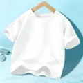 Kids white short sleeve t-shirt with cute headphone print, comfortable cotton summer top for boys and girls. - 110cm / Cotton White