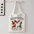 Halloween cocktail canvas shopper tas, herbruikbare boodschappentas en casual handtas. - Salem Witch Cocktail Club Stijl (9100) / 35cmx45cm
