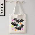 Halloween canvas shopper tas met vleermuis en sterren print, casual schoudertas voor dagelijks. - Cartoon Vleermuis en Sterren Stijl (9101) / 35cmx45cm
