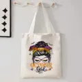 Halloween canvas shopper tas met pompoen meisje print, stijlvolle schouderboodschappentas. - Oktober Girl Pompoen Illustratie Stijl (9108) / 35cmx45cm