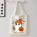 Halloween schattige geest canvas tas student casual shopping handtas herbruikbare tas - Cartoon Geest Pompoen Vleermuis Mix Stijl (9117) / 35cmx45cm