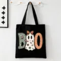 Zwarte Halloween canvas shopper tas met schattige geest en boo grafisch motief - Zwart Halloween BOO Geest Stijl (9135) / 35cmx45cm