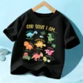 Camiseta negra de manga corta para niños con lindo diseño de dinosaurio cristiano para niños y niñas. - Tops / 110cm / Negro