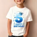Paidiko t-shirt genethlion 5 eton kontomaniko leuko me mble arithmo gia agoria kai koritsia. - Ηλικία 5 (Λευκό)