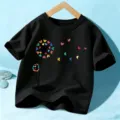 Kids black short sleeve t-shirt with colorful heart dandelion print cotton summer top - 110cm / Tops / Black