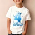 Παιδικό t-shirt γενεθλίων κοντομάνικο λευκό με μπλε αριθμό 4 κορώνη πάρτι δώρο top - 110cm / Tops / Ηλικία 4 (Λευκό)