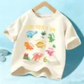 Camiseta Manga Corta Niño Estampado Dinosaurio Algodón Peinado Suave Casual Tops Lindo - Albaricoque