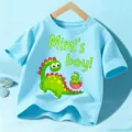 Kids light blue cotton short sleeve t-shirt with cute dinosaur print. - Sky Blue
