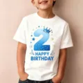 Λευκό παιδικό κοντομάνικο t-shirt με σχέδιο γενεθλίων και νούμερο δύο για αγόρια και κορίτσια. - 110cm / Tops / Ηλικία 2 (Λευκό)