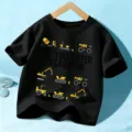 Black cotton short sleeve t-shirt with cute excavator print for kids summer daily wear. - Tops / Black / 110cm