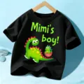 Kids black short sleeve t-shirt with cute dinosaur print and letter design for boys. - 110 / Tops / Black