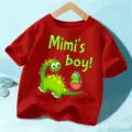 Kids red cotton short sleeve t-shirt with cute dinosaur print and letter design for boys. - 110 / Tops / Red