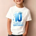 Λευκό παιδικό t-shirt για 10α γενέθλια, καλοκαιρινό βαμβακερό τοp με κοντό μανίκι για αγόρια και κορίτσια. - Ηλικία 10 (Λευκό)