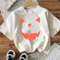 Women's Halloween short sleeve graphic t-shirt casual top spooky pumpkin face tee for daily wear - S / Tops / White