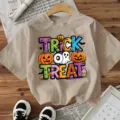 Casual short sleeve t shirt with cute Halloween graphic print for women holiday party top. - Apricot