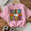 Roze Halloween t-shirt voor dames, korte mouw schattige pompoen geest grafische top. - S / Tops / Roze