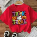 Rood Halloween dames korte mouw T-shirt casual vakantie top met leuke pompoen print. - S / Tops / Rood
