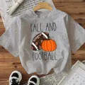 Casual Grey Short Sleeve T-Shirt Fall Football Pumpkin Graphic Tee Tops for Women - Gray