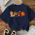 Damen Kurzarm T-Shirt Herbst Halloween Grafik lässiges loses Oberteil bequeme Alltagskleidung - Marineblau