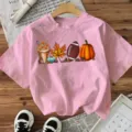 Rosa Herbst Kürbis Football Kurzarm T-Shirt lässige Damen Feiertag Top Bekleidung - S / Oberteile / Rosa