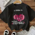 Black short sleeve t-shirt featuring pink leopard pumpkin and football graphic design for autumn. - S / Tops / Black