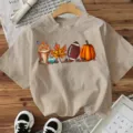 Lässiges Herbst-Grafik-Print Kurzarm-T-Shirt beige Urlaubsoberteil für Damen. - Aprikose