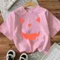 Halloween pink short sleeve t-shirt with cute pumpkin face print for women casual tops - S / Tops / Pink