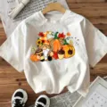 Dames Halloween Herfst Pompoen Gnoom Grafische Print Korte Mouw Wit Casual T-Shirt Top - S / Tops / Witte Katoen