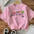 Roze korte mouw T-shirt met Halloween trick or treat grafische print voor dames - S / Roze Katoen