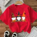 Rotes Halloween Wichtel Kurzarm T-Shirt, festliches Hexenhut Grafik Top Damen. - S / Oberteile / Rot