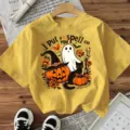 Women Halloween Short Sleeve T-Shirt Casual Loose Graphic Tee Holiday Top Festival Outfit - Cotton Yellow
