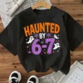Halloween korte mouw zwart t-shirt met griezelig spook grafisch ontwerp voor dames. - S / Tops / Katoen Stijl Zwart