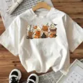 Wit Halloween T-shirt met korte mouwen en schattige pompoen koffiekop grafische print. - S / Wit