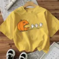 Halloween pumpkin ghost graphic print women casual short sleeve round neck cotton t-shirt - Yellow